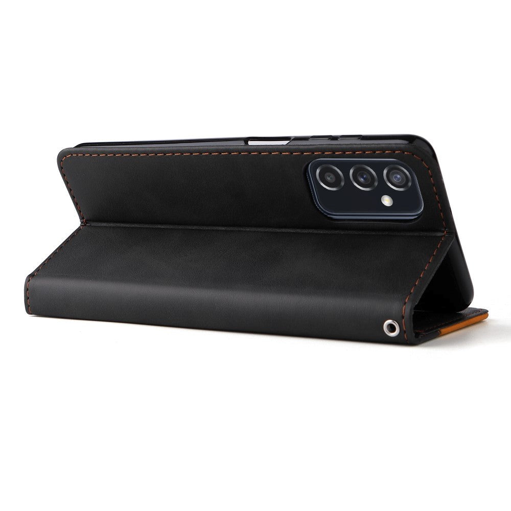 Samsung Galaxy M52 (5G) Tofarget flippdeksel i skinn med. Lommebok - Oransje / Svart