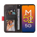 Samsung Galaxy M52 (5G) Tofarget flippdeksel i skinn med. Lommebok - Rød / Svart