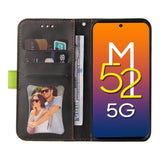 Samsung Galaxy M52 (5G) Tofarget flippdeksel i skinn med. Lommebok - Grønn / Svart