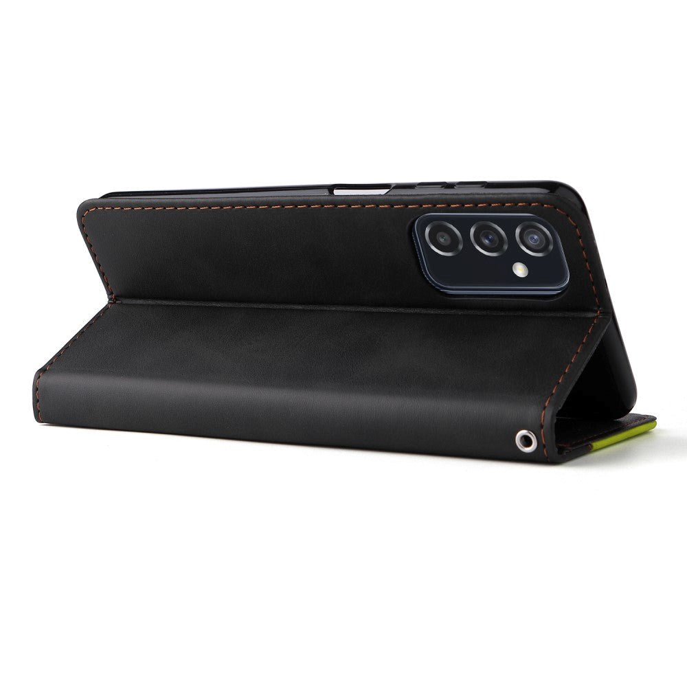 Samsung Galaxy M52 (5G) Tofarget flippdeksel i skinn med. Lommebok - Grønn / Svart