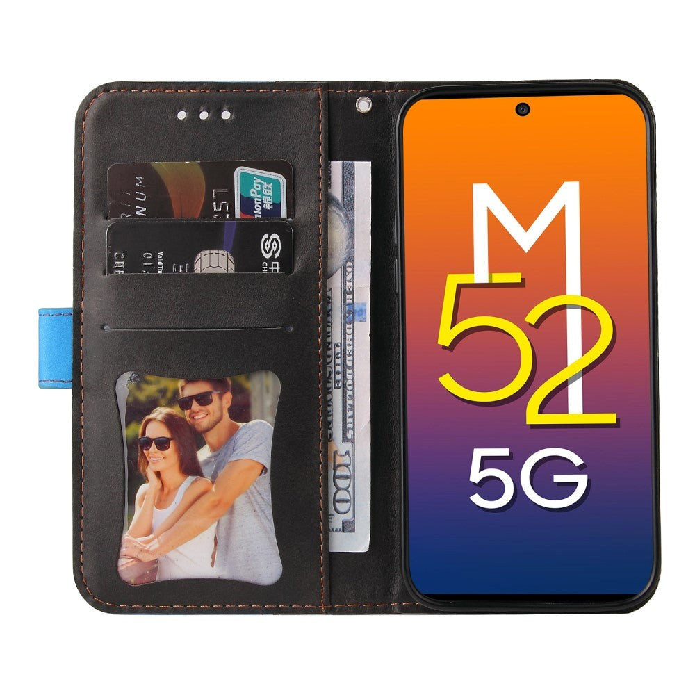 Samsung Galaxy M52 (5G) Tofarget flippdeksel i skinn med. Lommebok - Blå / Svart