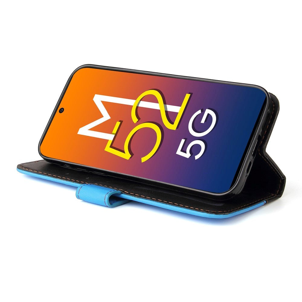 Samsung Galaxy M52 (5G) Tofarget flippdeksel i skinn med. Lommebok - Blå / Svart