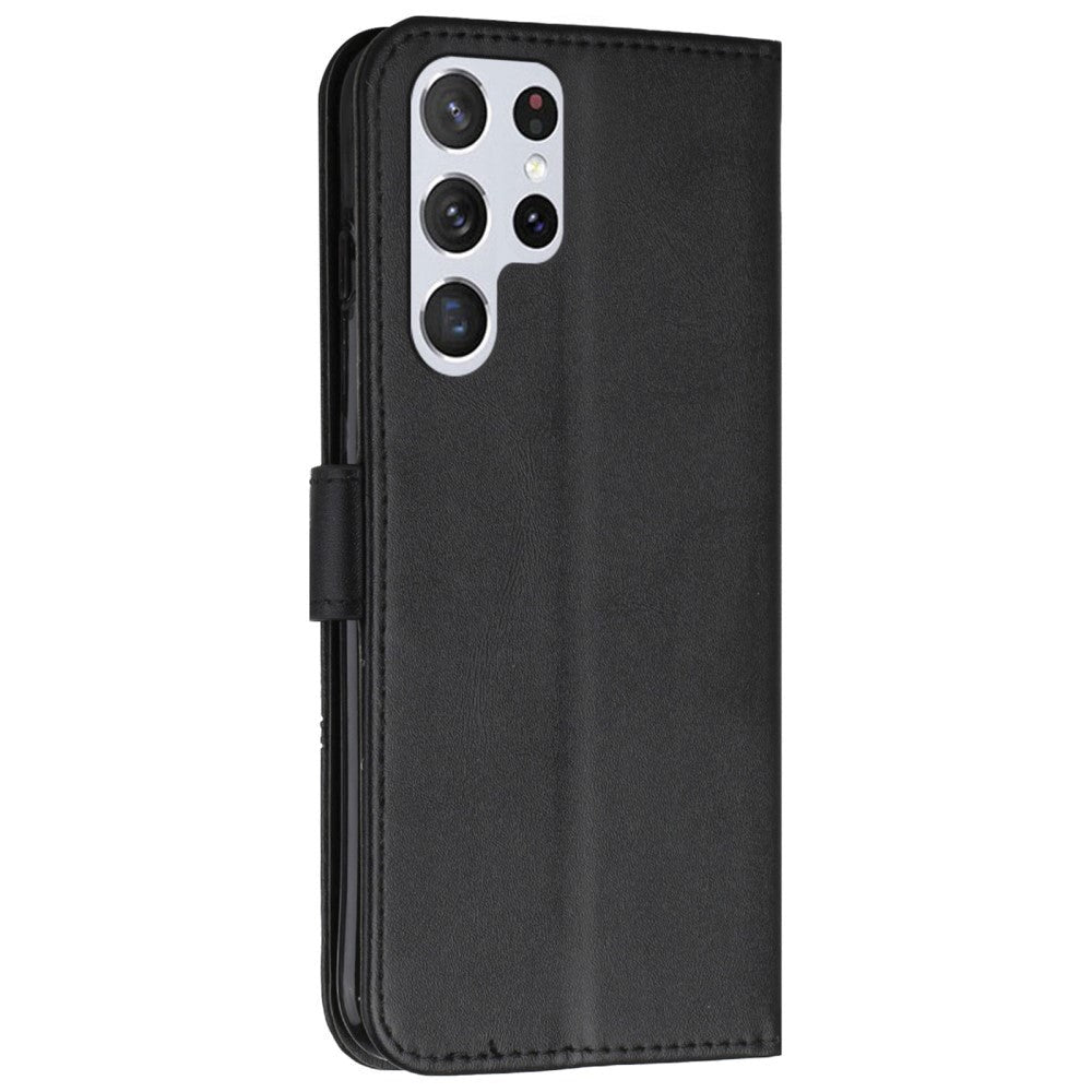 Samsung Galaxy S22 Ultra Blødt Læder Flip Cover m. Pung - Trapez - Sort