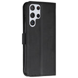 Samsung Galaxy S22 Ultra Blødt Læder Flip Cover m. Pung - Trapez - Sort