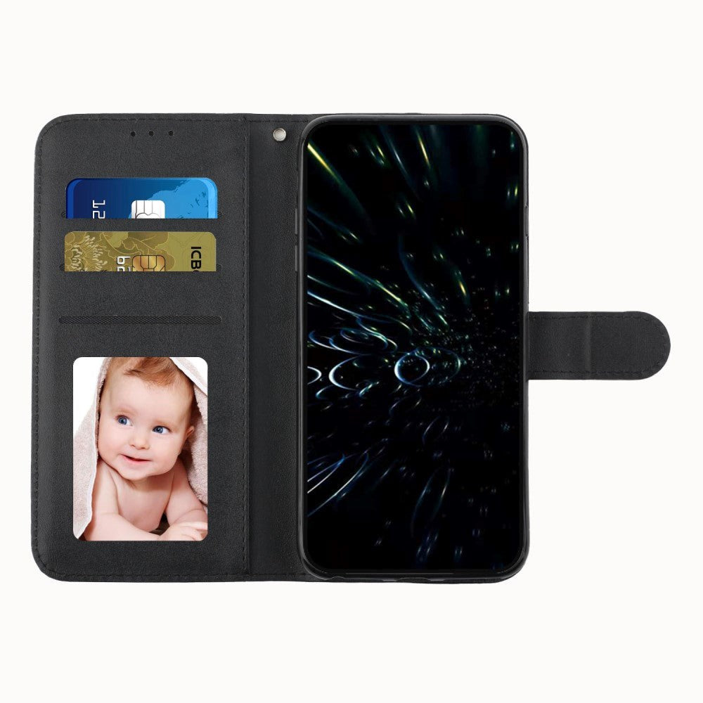 Samsung Galaxy S22 Ultra Blødt Læder Flip Cover m. Pung - Trapez - Sort