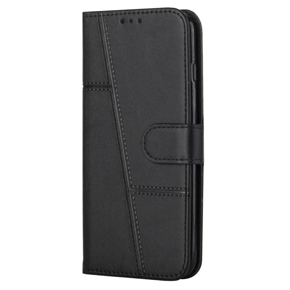 Samsung Galaxy S22 Ultra Blødt Læder Flip Cover m. Pung - Trapez - Sort