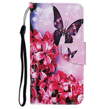 Samsung Galaxy A53 (5G) Læder Flip Cover m. Pung - Sommerfugl & Lyserøde Blomster