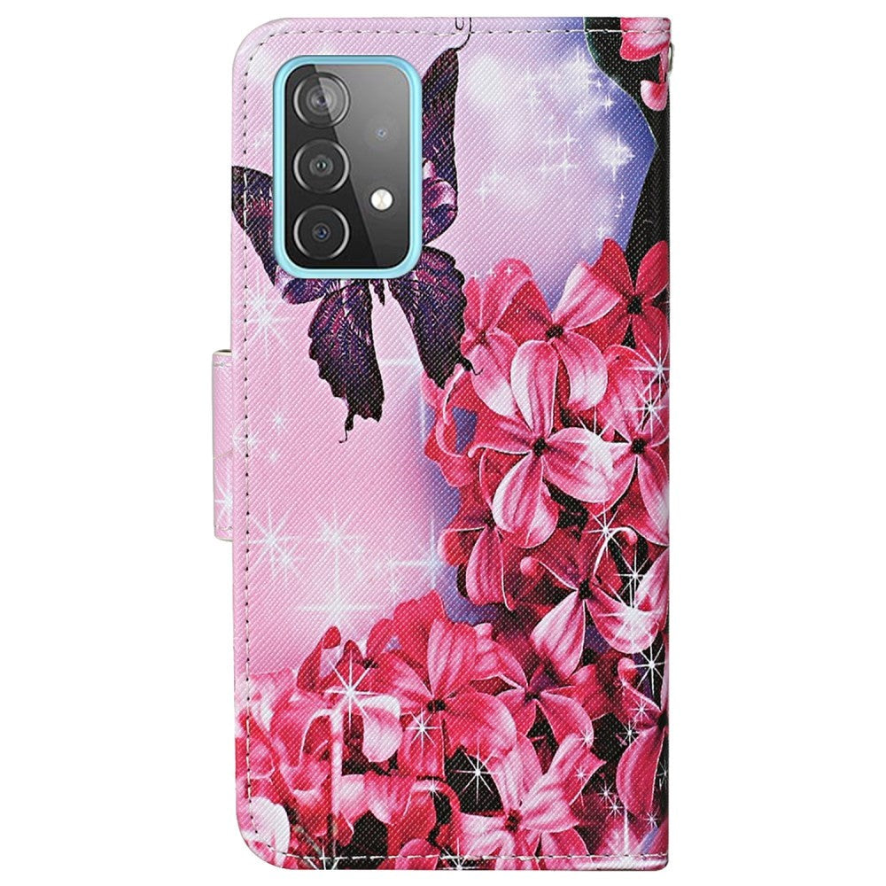 Samsung Galaxy A53 (5G) Læder Flip Cover m. Pung - Sommerfugl & Lyserøde Blomster