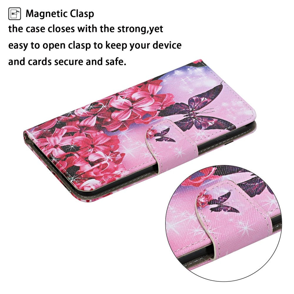 Samsung Galaxy A53 (5G) Læder Flip Cover m. Pung - Sommerfugl & Lyserøde Blomster