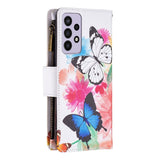 Samsung Galaxy A73 (5G) Flip-deksel i lær m. Stor veske - hvit og blå sommerfugl