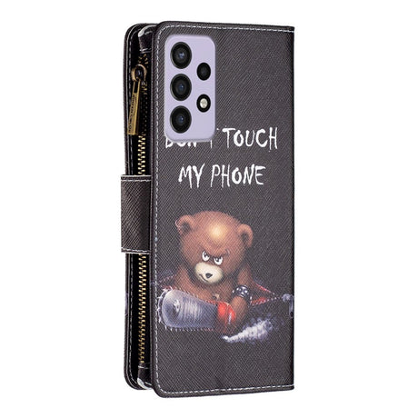 Samsung Galaxy A73 (5G) Flip-deksel i lær m. Big Purse - "Ikke rør telefonen min"