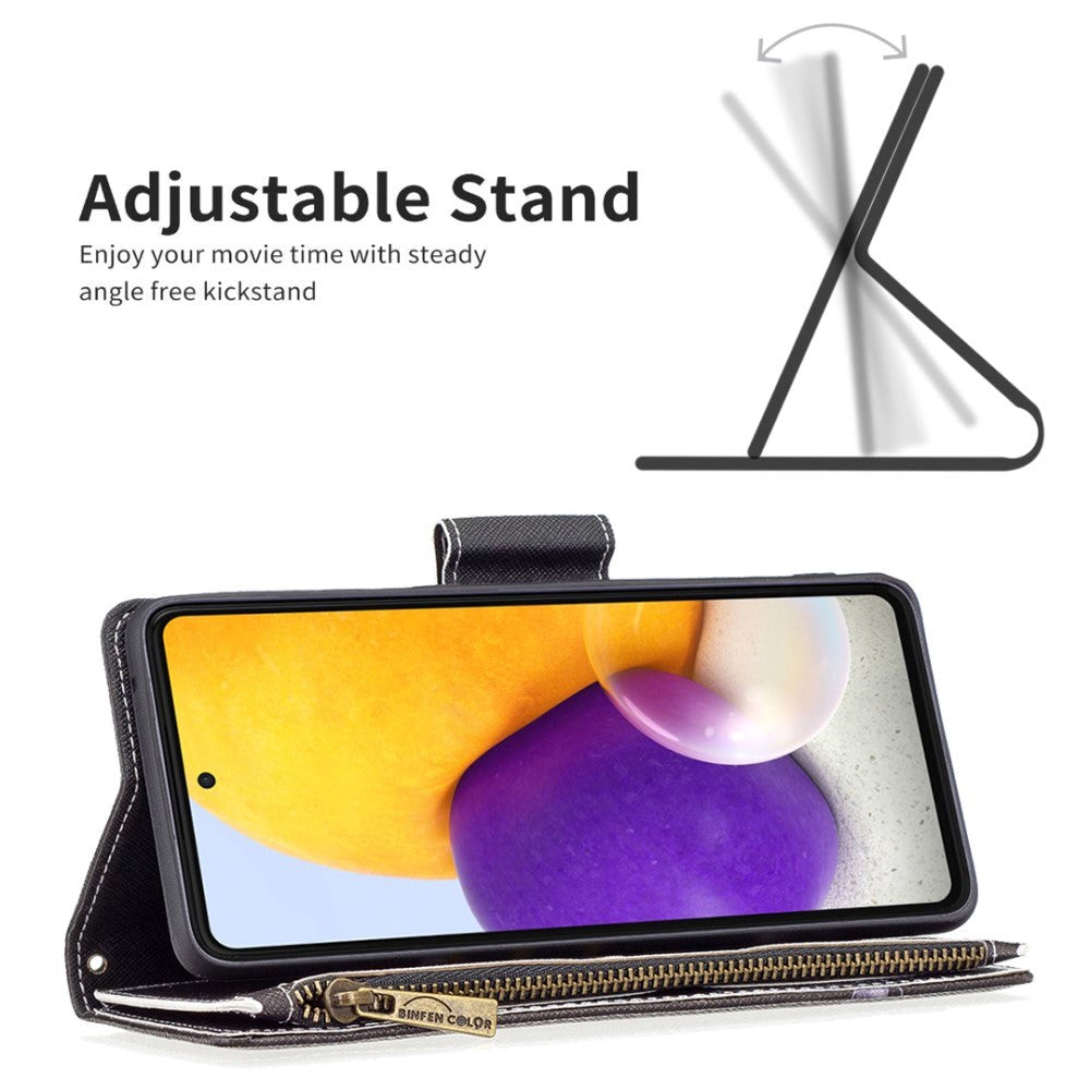 Samsung Galaxy A73 (5G) Flip-deksel i lær m. Big Purse - "Ikke rør telefonen min"