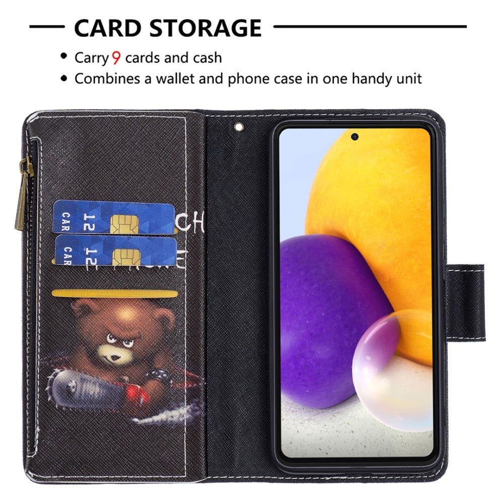 Samsung Galaxy A73 (5G) Flip-deksel i lær m. Big Purse - "Ikke rør telefonen min"