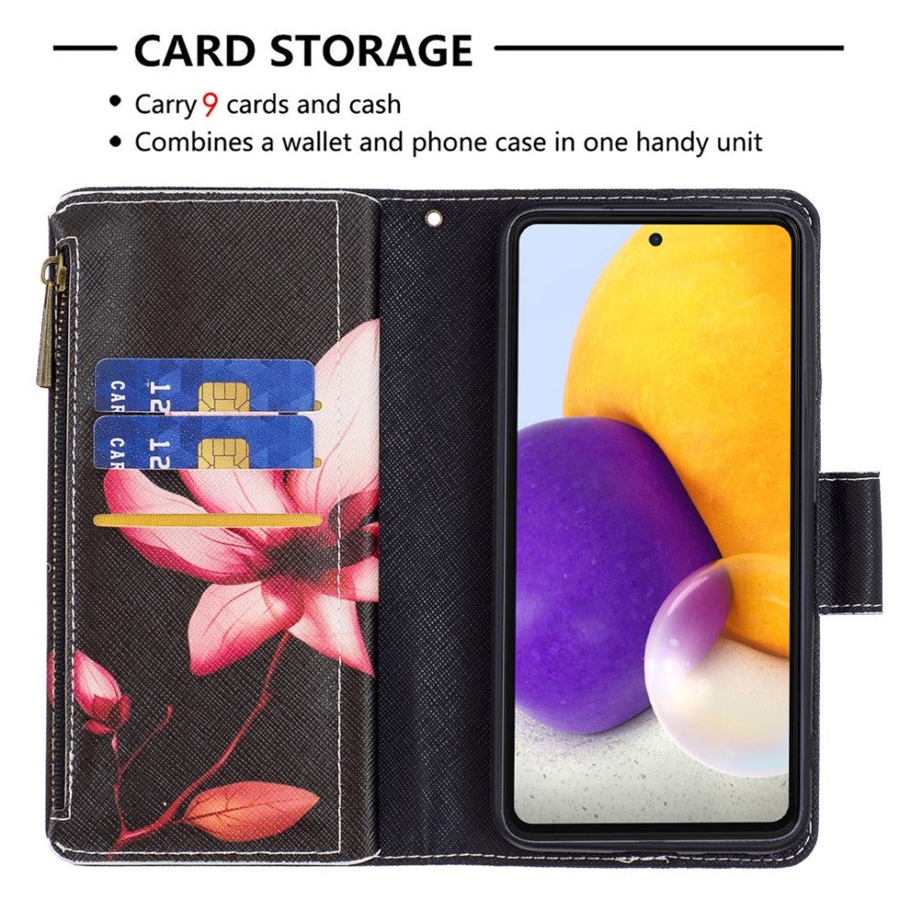 Samsung Galaxy A73 (5G) Flip-deksel i lær m. Stor veske - Rosa blomst