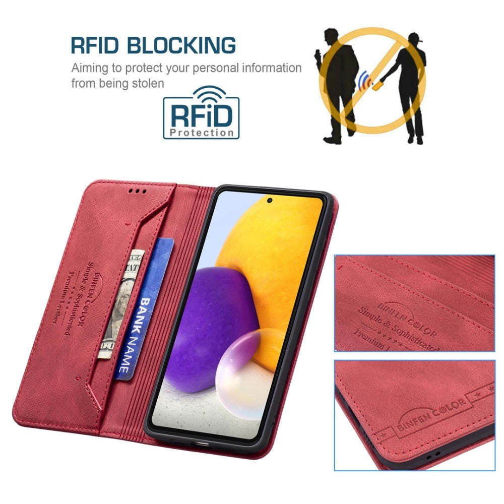 Samsung Galaxy A73 (5G) BINFEN Flip-deksel i mykt skinn m. Lommebok - Integrert magnet - Rød