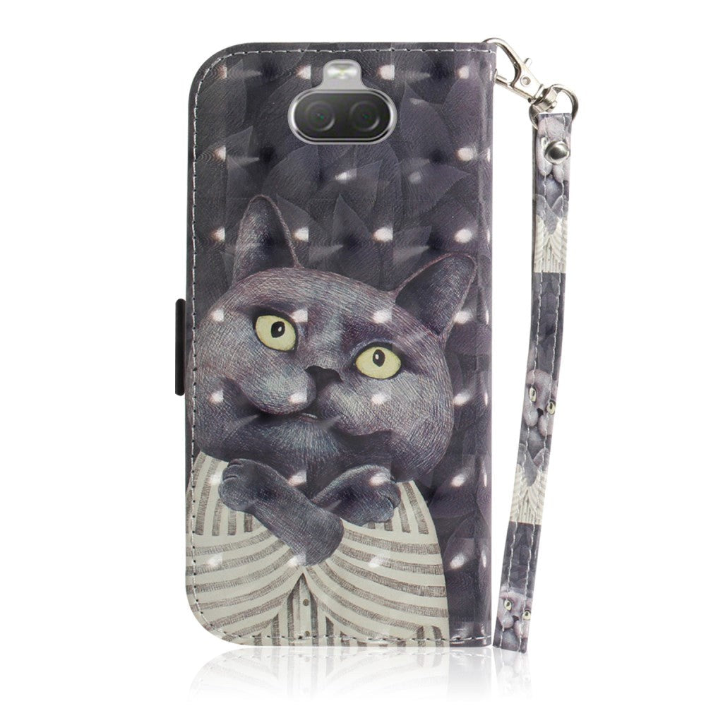 Sony Xperia 10 Light Spot Leather Flip Cover - Grå Kat