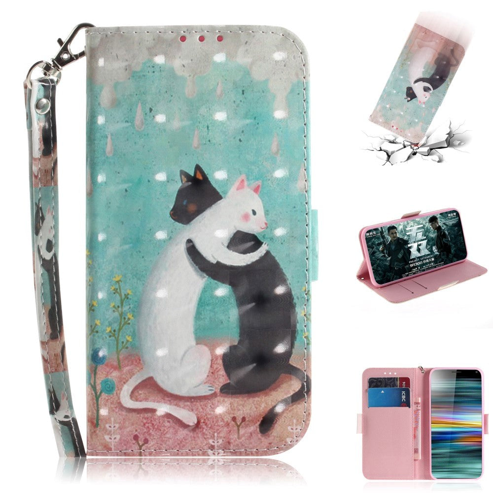Sony Xperia 10 Light Spot Leather Flip Cover - Hugging Cats