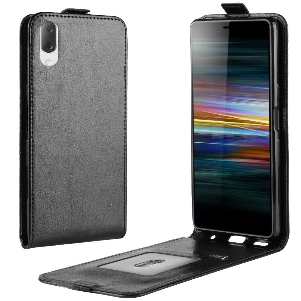 Sony Xperia L3 Leather Flip Cover m. Kortholder Svart