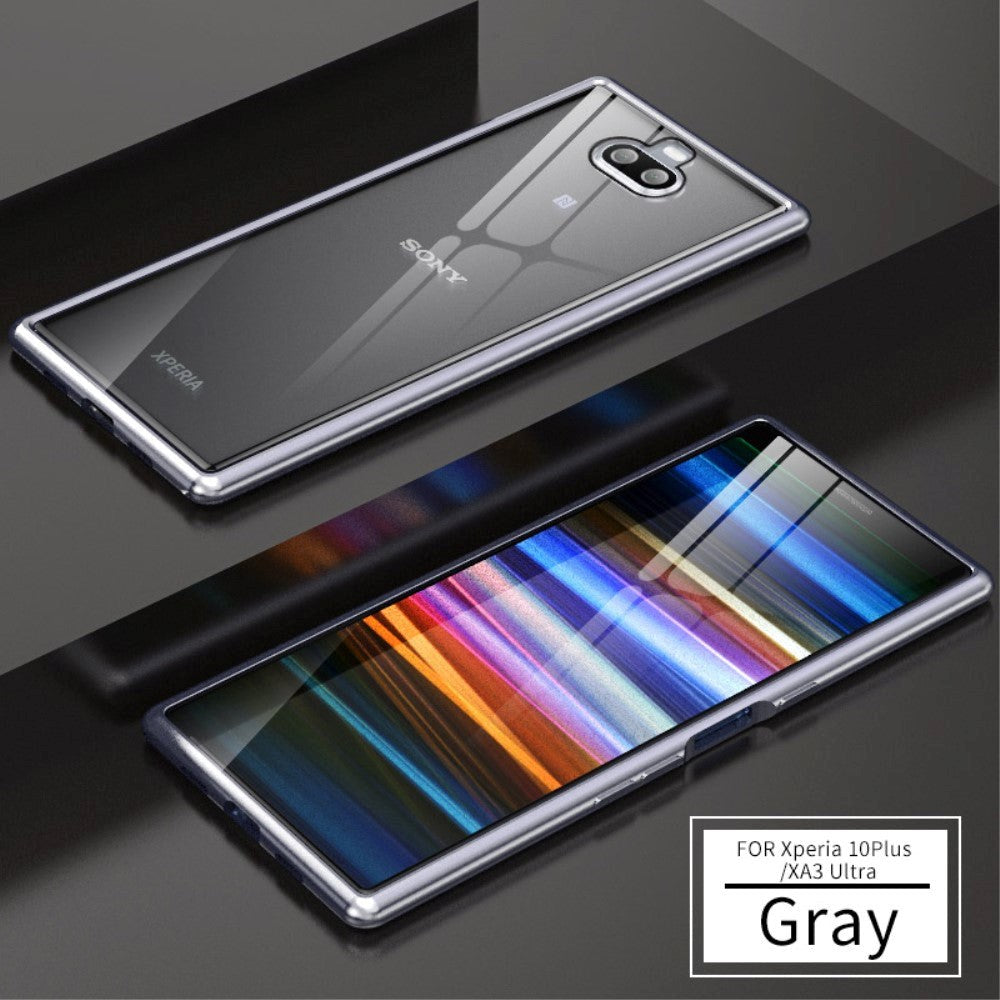 Sony Xperia 10 Plus-deksel m. Metal Bumper &amp; Glass Back - Grå