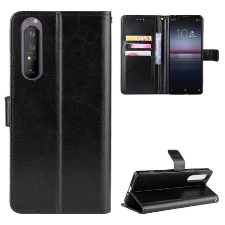 EIDERWOOD Sony Xperia 5 II Leather Flip Cover m. Lommebok og stropp - Svart