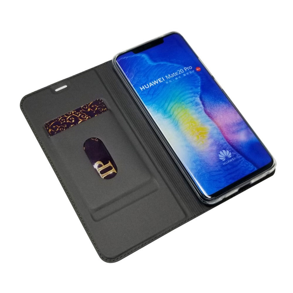 Huawei Mate 20 Pro Slim Lærveske m. Kortholder - Sort