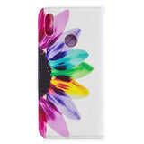 Huawei Y6 (2019) Leather Flip Cover m. Lommebok - Rainbow Sunflower