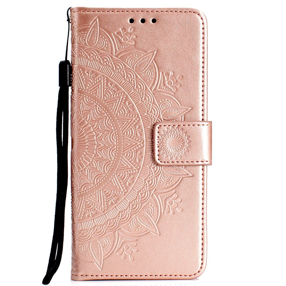 Huawei P30 Lite Leather Flip Cover m. Lommebok - Mandala mønster rosegull