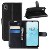 Huawei Y5 (2019) Litchi Læder Flip Cover m. Pung - Sort