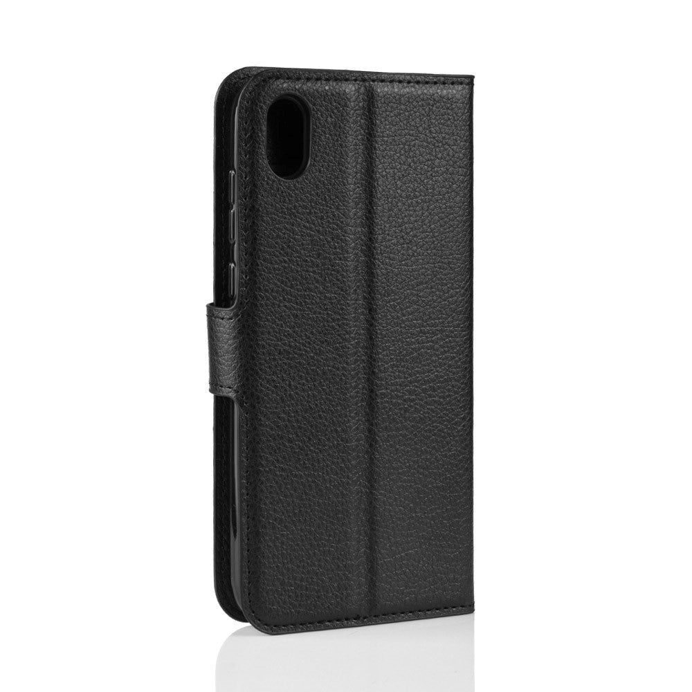 Huawei Y5 (2019) Litchi Læder Flip Cover m. Pung - Sort