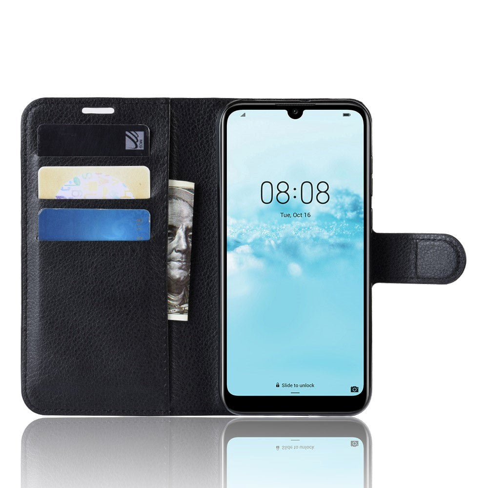 Huawei Y5 (2019) Litchi Læder Flip Cover m. Pung - Sort