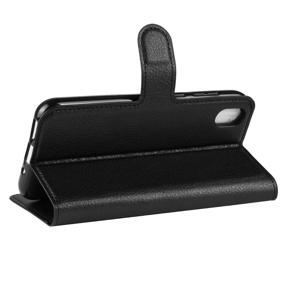 Huawei Y5 (2019) Litchi Læder Flip Cover m. Pung - Sort