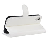 Huawei Y5 (2019) Litchi Leather Flip Cover m. Lommebok - Hvit