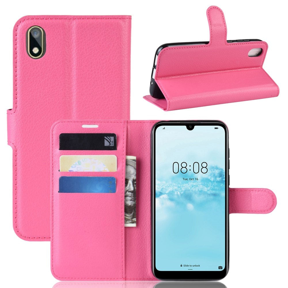 Huawei Y5 (2019) Litchi Leather Flip Cover m. Lommebok - Rosa