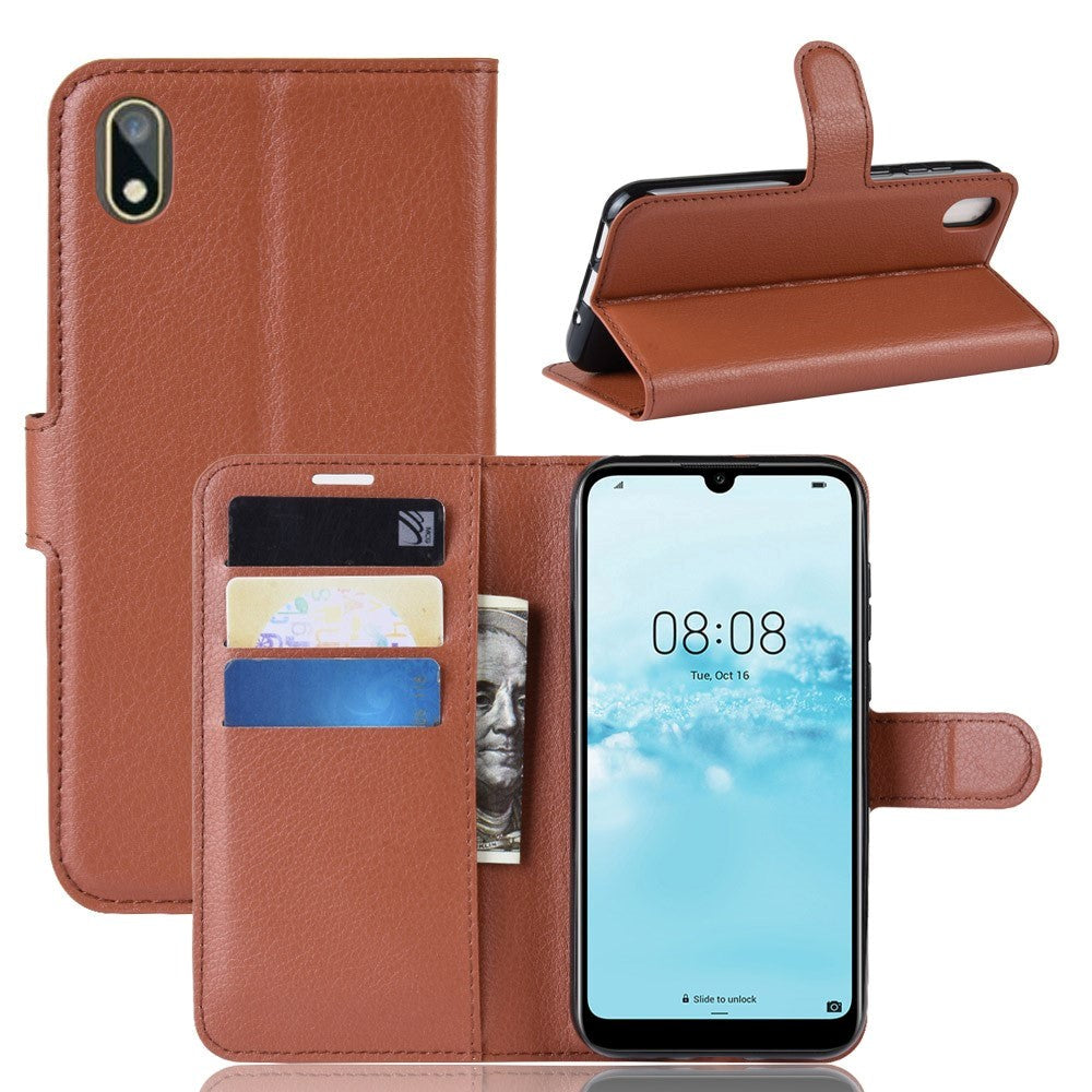 Huawei Y5 (2019) Litchi Leather Flip Cover m. Lommebok - Brun