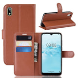 Huawei Y5 (2019) Litchi Leather Flip Cover m. Lommebok - Brun