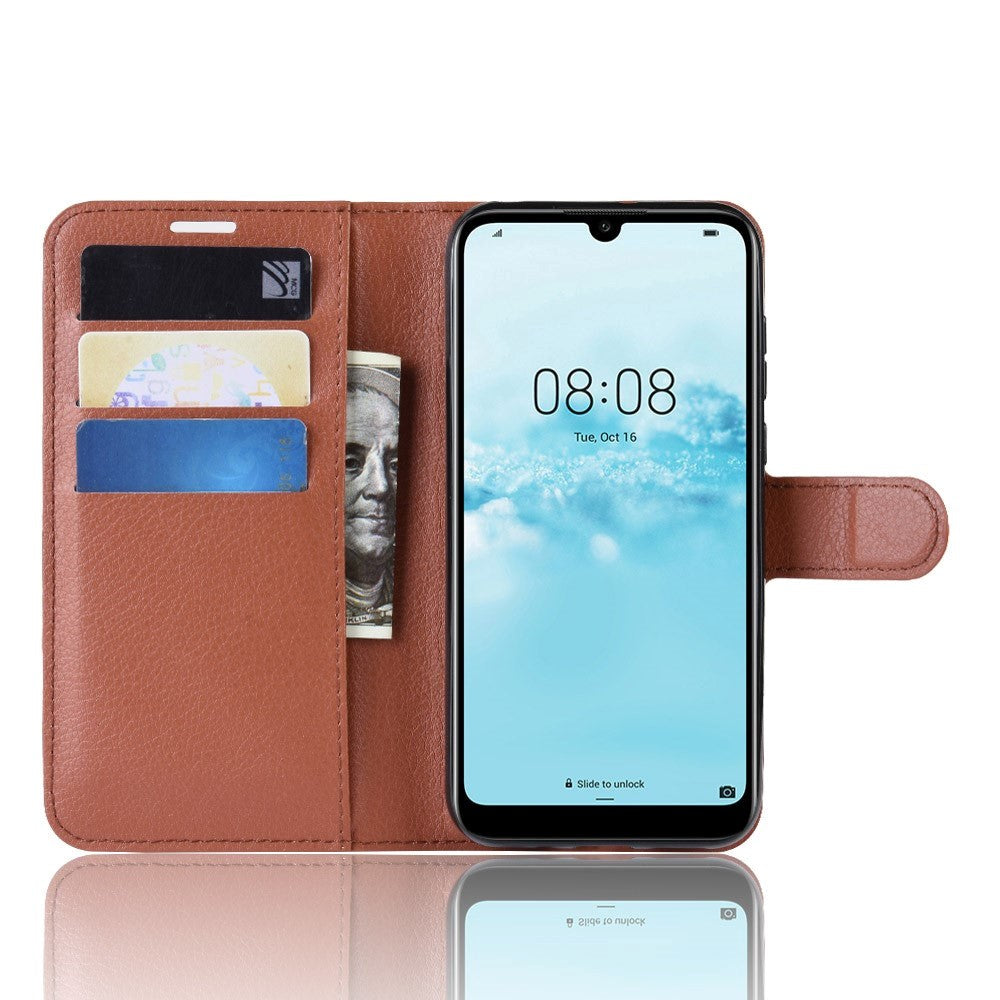 Huawei Y5 (2019) Litchi Leather Flip Cover m. Lommebok - Brun