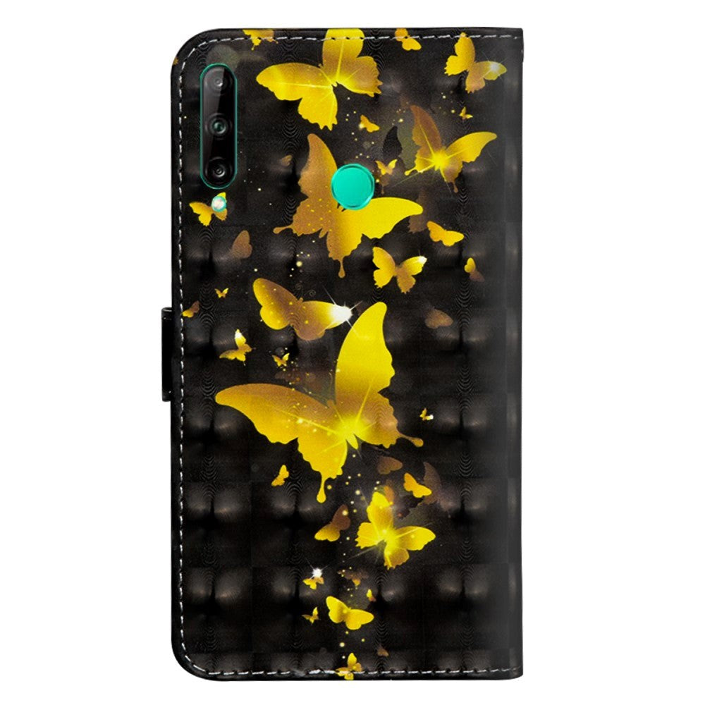 Huawei P40 Lite E Light Spot Leather Cover m. Lommebok og stropp - Gull sommerfugler