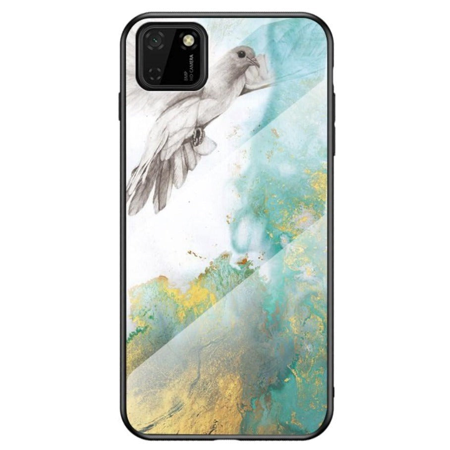 Huawei Y5p fleksibelt plastdeksel m. Glassbakside - Marble and Dove