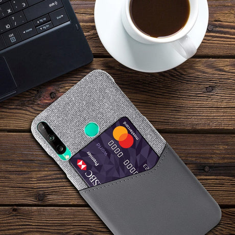 Huawei P40 Lite E imitert skinndeksel m. Kortholder - Grå