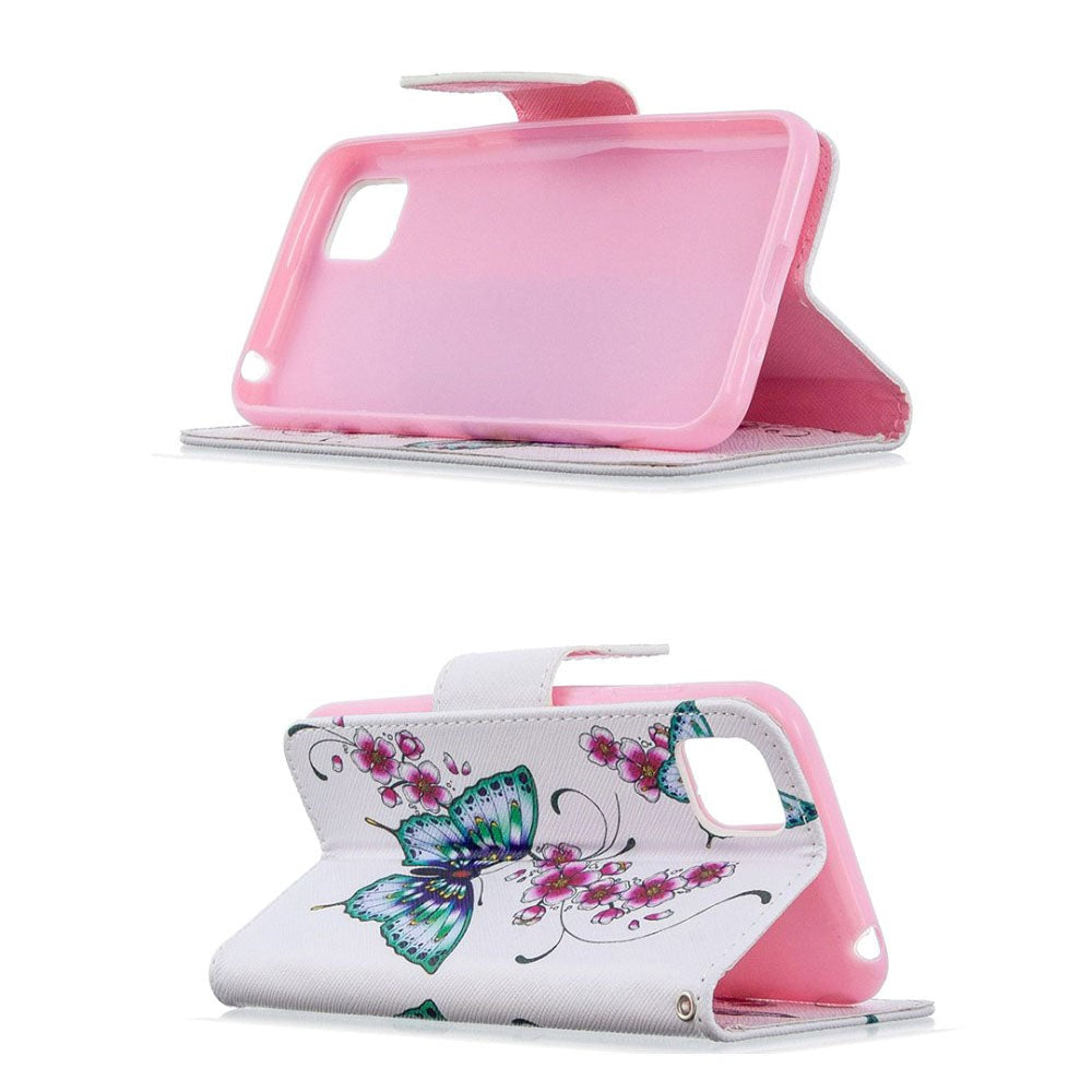 Huawei Y5p rillet skinndeksel m. Kortholder - Sommerfugl