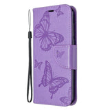 Huawei Y5p skinndeksel m. Kortholder - Lilla sommerfugl