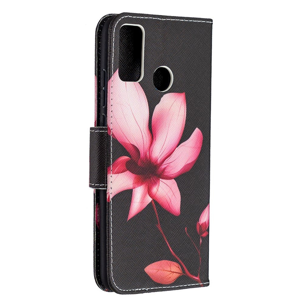 Huawei Honor 9X Lite lærdeksel m. Lommebok - Rosa blomst