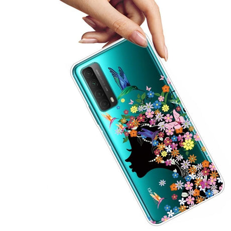 Huawei P Smart (2021) Transparent plastdeksel m. Blomsterjente