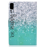 Huawei MatePad 10,4" glitterdeksel med stativ og kortholder - 'Be Happy'