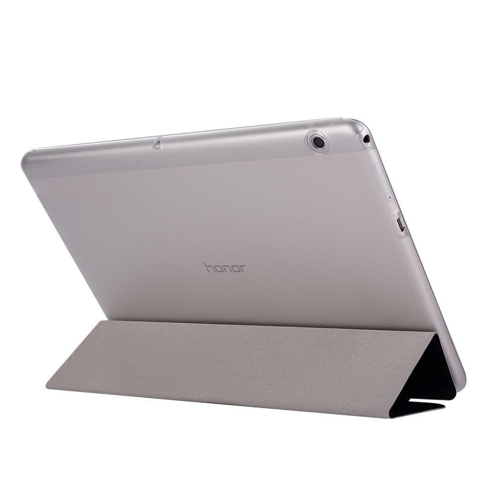 Huawei MediaPad T3 10 9,6-tommers deksel - linjer og gjennomsiktig bakside Tri-fold veske svart
