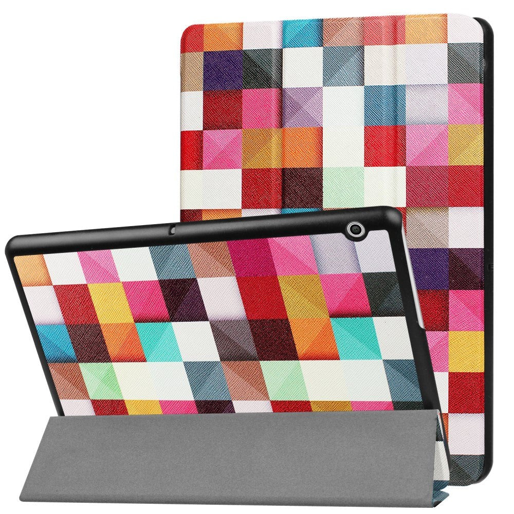Huawei MediaPad T3 10 9,6" deksel - Tri-foldet skinndeksel "Colorful Squares" flerfarget
