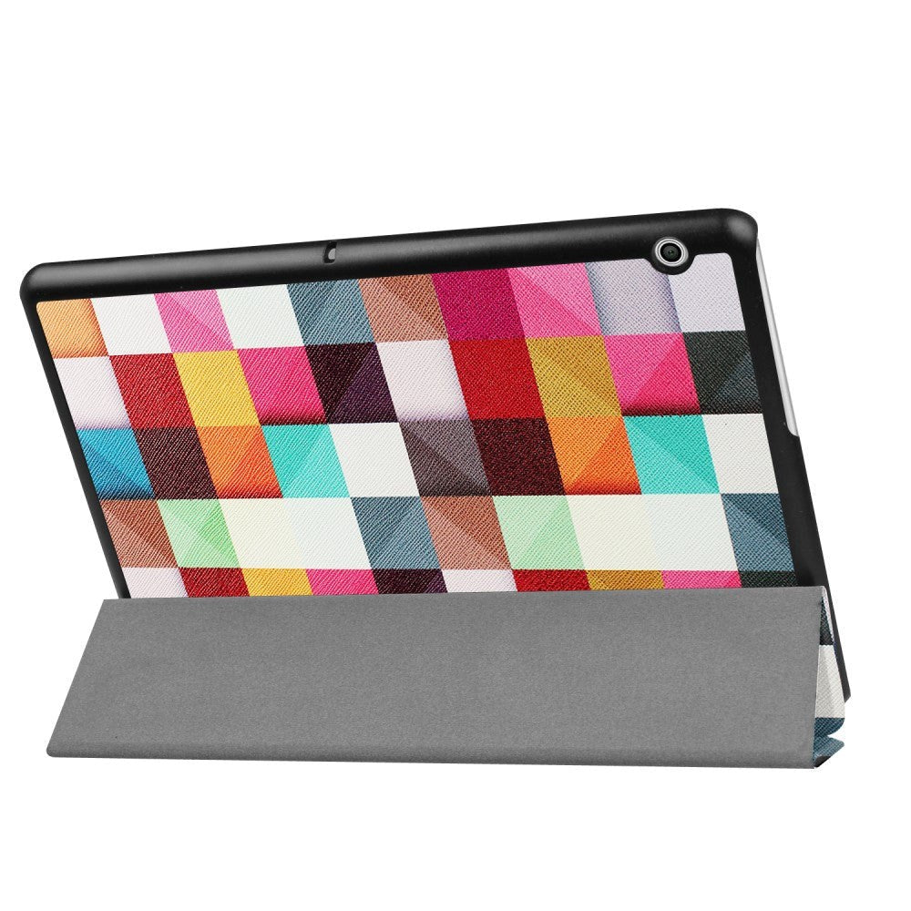 Huawei MediaPad T3 10 9,6" deksel - Tri-foldet skinndeksel "Colorful Squares" flerfarget