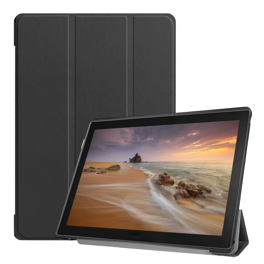 Lenovo Tab E10 skinndeksel m. Tri-fold stativ - svart