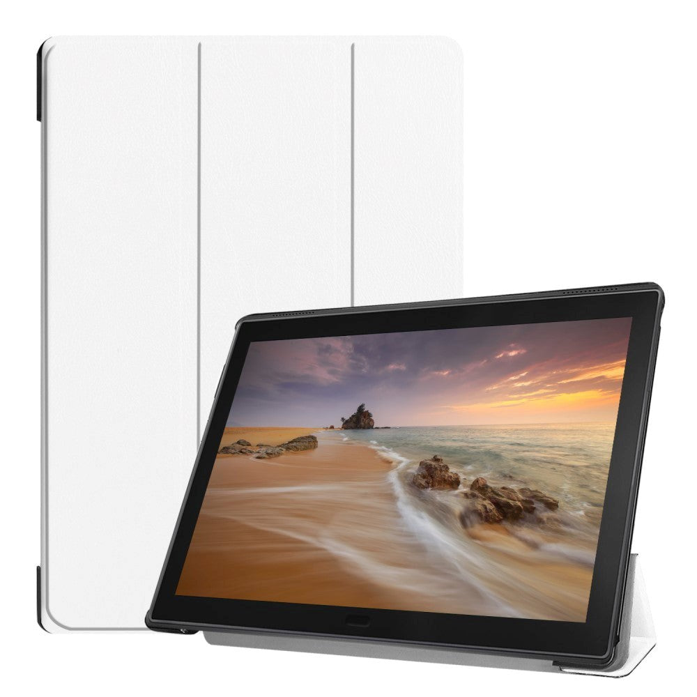 Lenovo Tab E10 Tri-Fold Leather Cover Stand - Hvit
