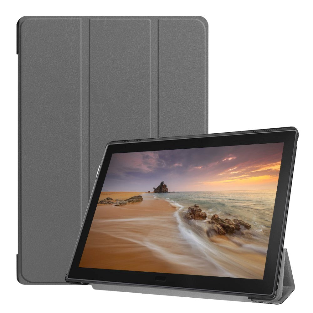 Lenovo Tab E10 skinndeksel m. Tri-fold stativ - grå
